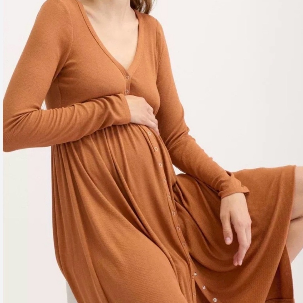 Hatch Women's Maternity Long Sleeve Button-Down Dress